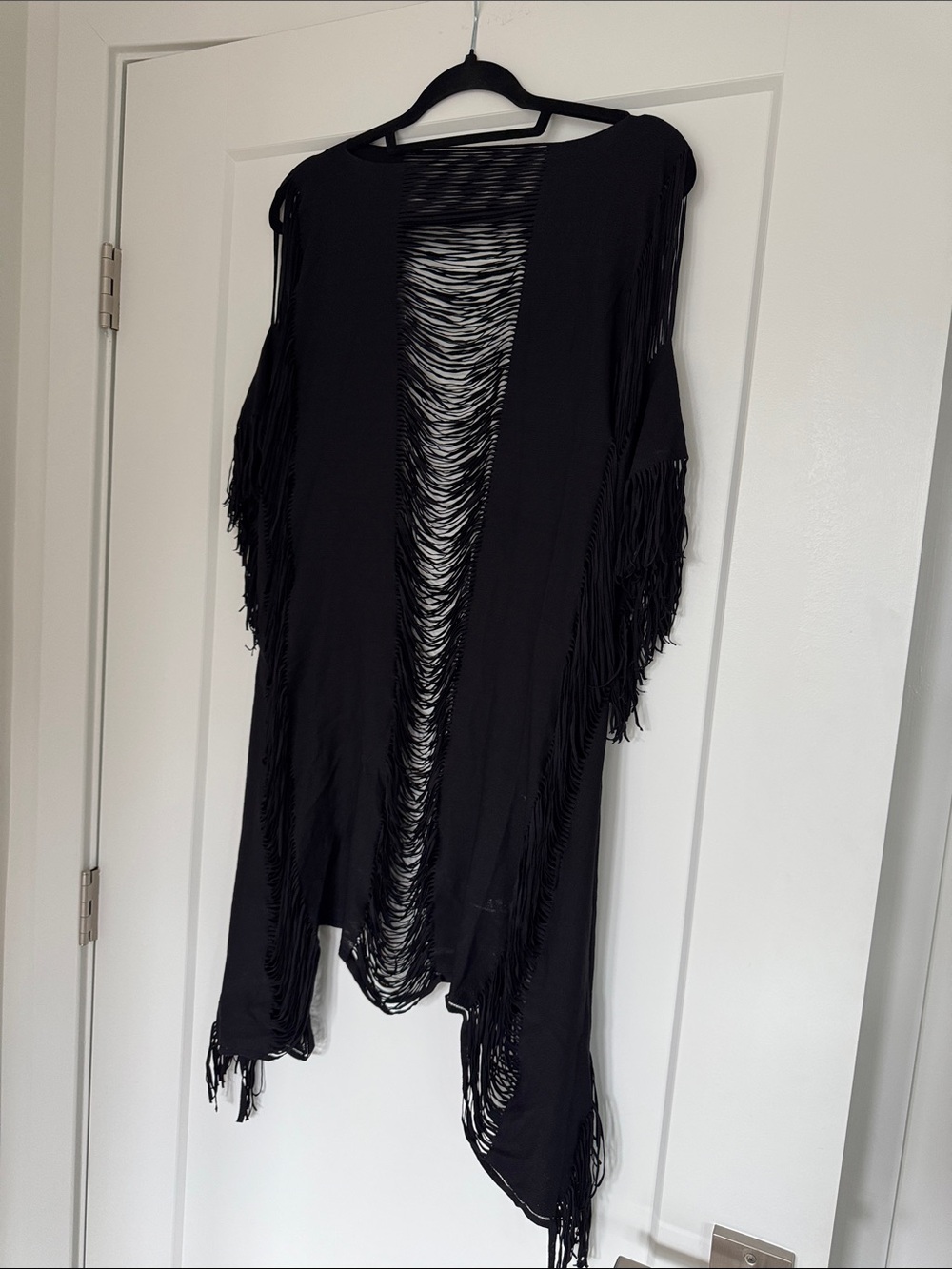 Kenneth Cole Black Fringe Open-Front Knit Shrug